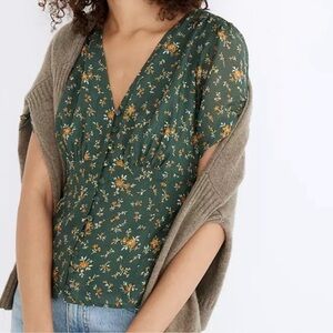 Madewell Evie silk tie sleeve top blouse in fresh sprigs floral print yellow